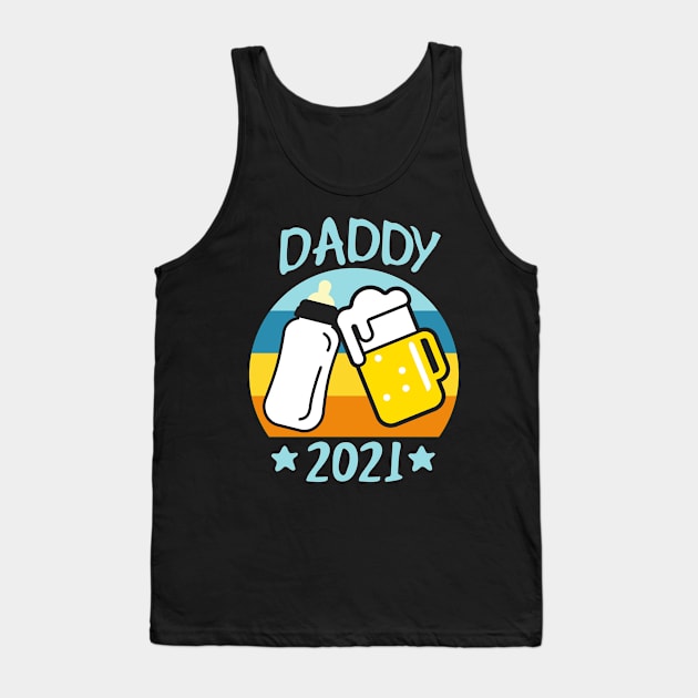 Daddy 2021 Father Papa Baby Birth funny Dad Mens Tank Top by Foxxy Merch